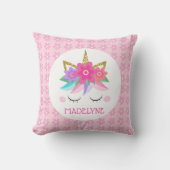 Coussin Fleurs Unicorne Or rose marguerite Personnalisée F (Recto)