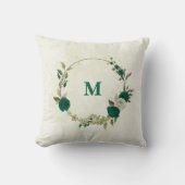 Coussin fleurs vert émeraude beige  (Recto)