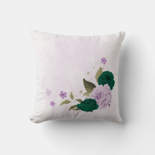 Coussin fleurs vert émeraude violet (Recto)
