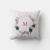 Coussin fleurs vert émeraude violet (Recto)