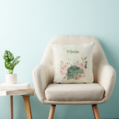 Coussin fleurs vert sauge rose blush (Chaise)