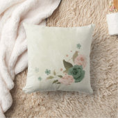 Coussin fleurs vert sauge rose blush (Couverture)