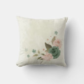 Coussin fleurs vert sauge rose blush (Recto)