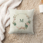 Coussin fleurs vert sauge rose blush (Couverture)