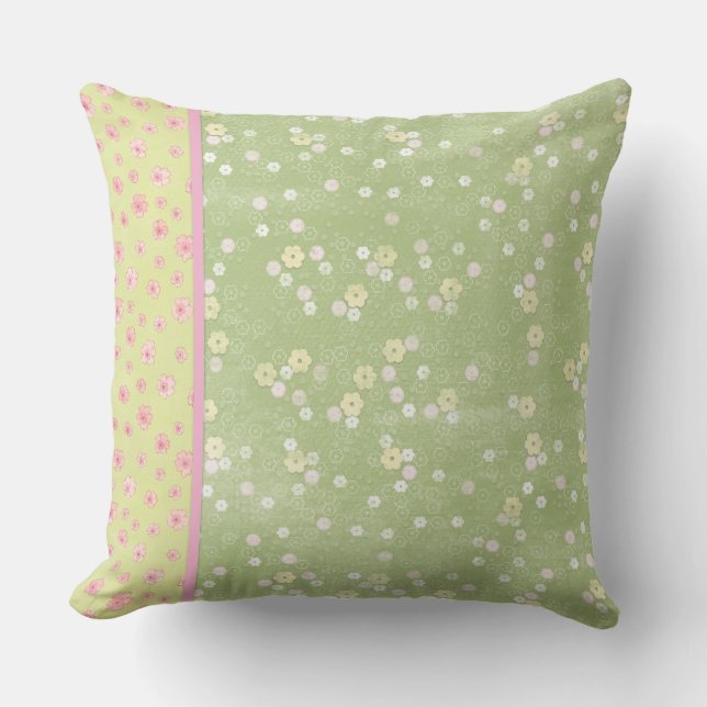 Coussin Fleurs vertes douces et jaunes Jaillir l'oreiller (Recto)