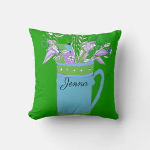 Coussin Fleurs Vertes Et Colorées Dans Une Mug Design Orig