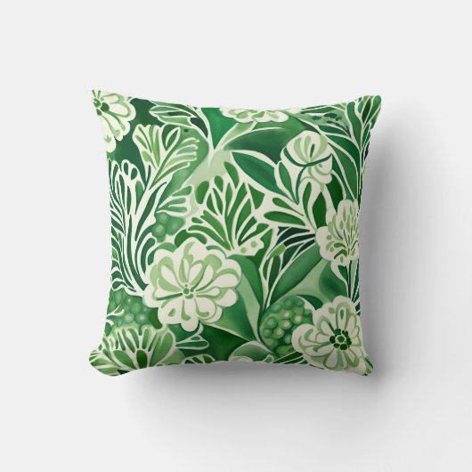 Coussin Fleurs vertes, motif design vintage (Recto)