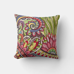 Coussin Fleurs Vertes Roses Rouges Et Motif De Fleurs