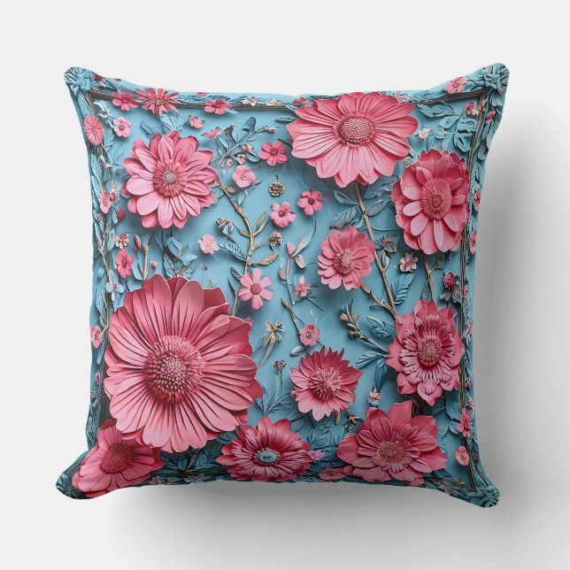 Coussin Fleurs Vibrantes dans un Design Intriqué (Recto)