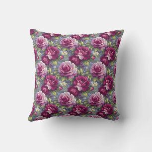 Coussin Fleurs Vintage Botanique Rustique Rose et Violet