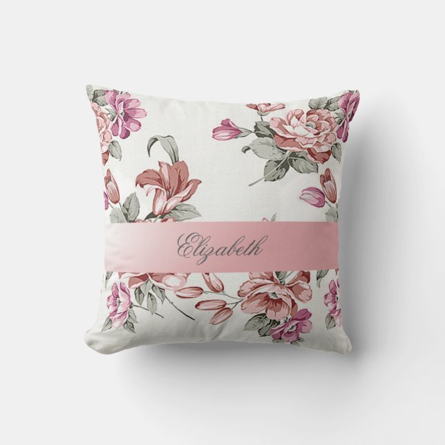 Coussin Fleurs vintages Chic Girly Personnalisées (Recto)