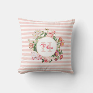 Coussin Fleurs vintages Pink Stripes Monogramme