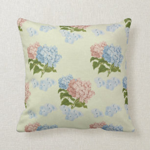 Coussin Fleurs vintages roses et bleues d'hortensia