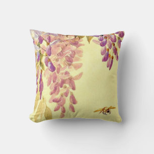 Coussin Fleurs Violettes Avec Abeille Art De Restauration
