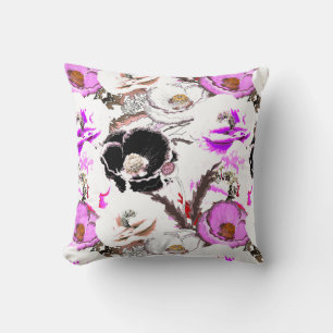 Coussin Fleurs violettes, blanches et noires.