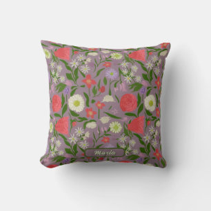 Coussin Fleurs Violettes Blanches Et Roses