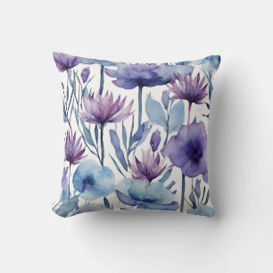 Coussin Fleurs Violettes Et Bleues Aquarelle Design Floral