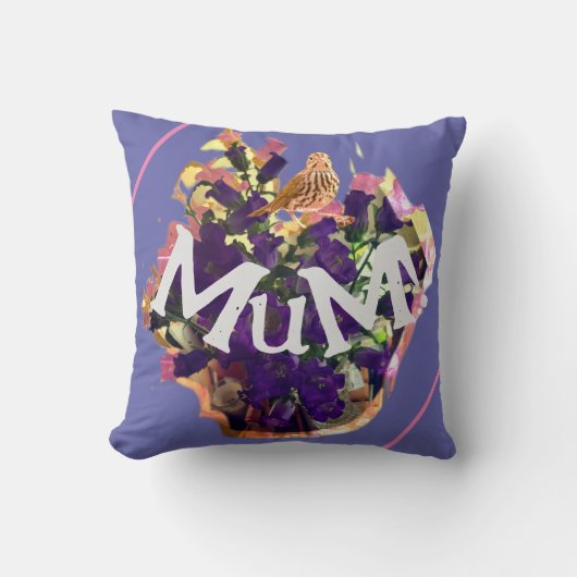 Coussin Fleurs violettes et oiseaux (Recto)