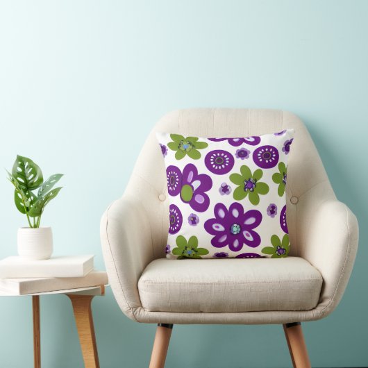 Coussin Fleurs violettes et vertes (Chaise)