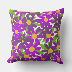 Coussin Fleurs violettes et vertes