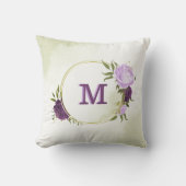 Coussin fleurs violettes feuilles vertes (Recto)