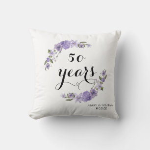 Coussin Fleurs violettes lavande 50e anniversaire de maria