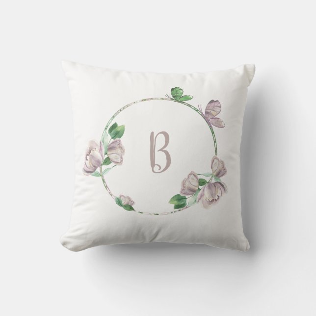 Coussin fleurs violettes papillons  (Recto)