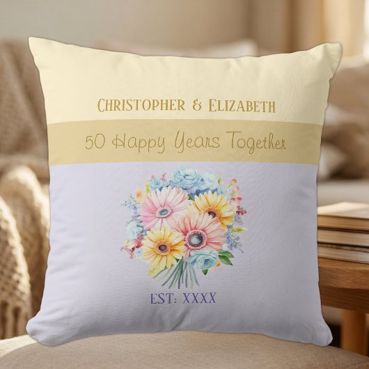 Coussin fleurs violettes pour 50 ans d'or