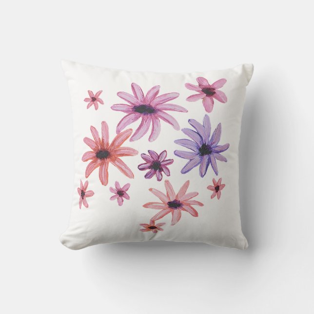 Coussin Fleurs Whimsical rose et violet (Recto)