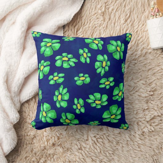 Coussin Fleurs Whimsical Vertes Daisies sur Arrière - plan (Couverture)