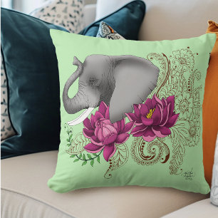 Coussin Fleuves éléphants au henné lotus
