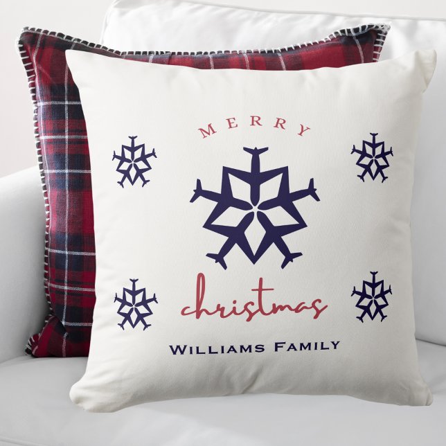 Coussin Flocon d'avion de Noël Aviation Famille Nom (Créateur téléchargé)