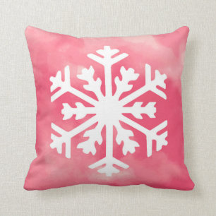 Coussin Flocon de neige blanc sur l'arrière - plan rose