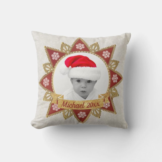 Coussin Flocon de neige de forme de cercle de luxe rouge e (Recto)