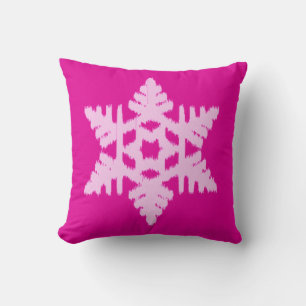 Coussin Flocon de neige d'Ikat - Fuchsia et glace rose