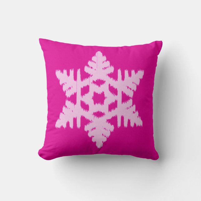 Coussin Flocon de neige d'Ikat - Fuchsia et glace rose (Recto)