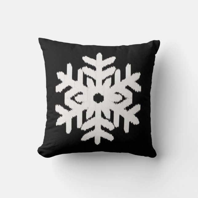 Coussin Flocon de neige d'Ikat - noir et blanc (Recto)