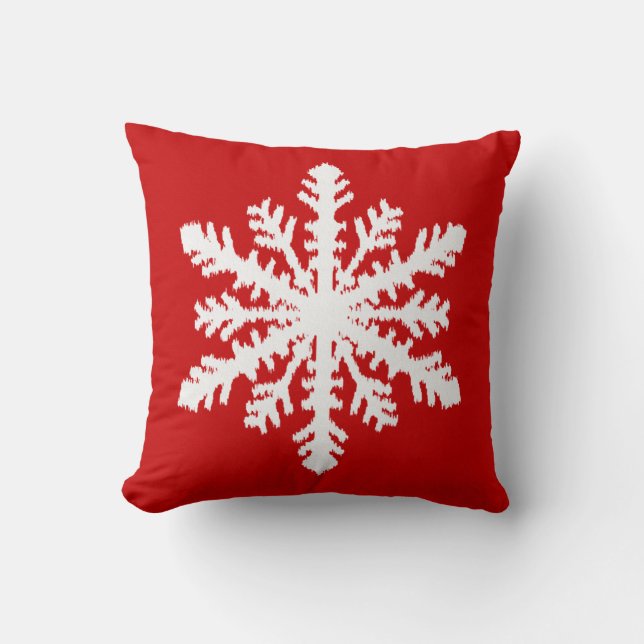 Coussin Flocon de neige d'Ikat - rouge foncé et blanc (Recto)