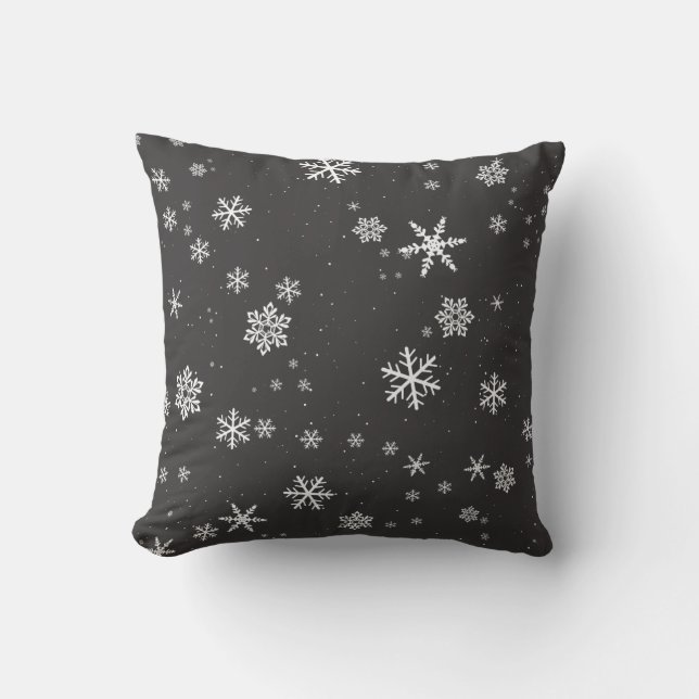 Coussin Flocon de neige gris foncé Motif hiver (Recto)