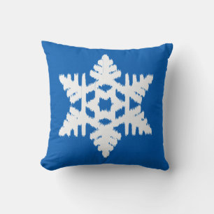 Coussin Flocon de neige Ikat - Bleu cobalt et blanc