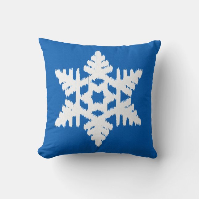 Coussin Flocon de neige Ikat - Bleu cobalt et blanc (Recto)