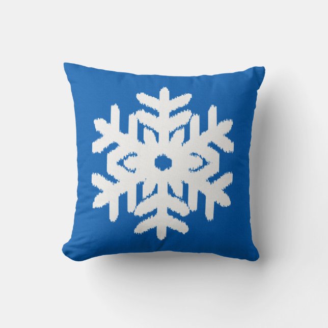 Coussin Flocon de neige Ikat - Bleu cobalt et blanc (Recto)