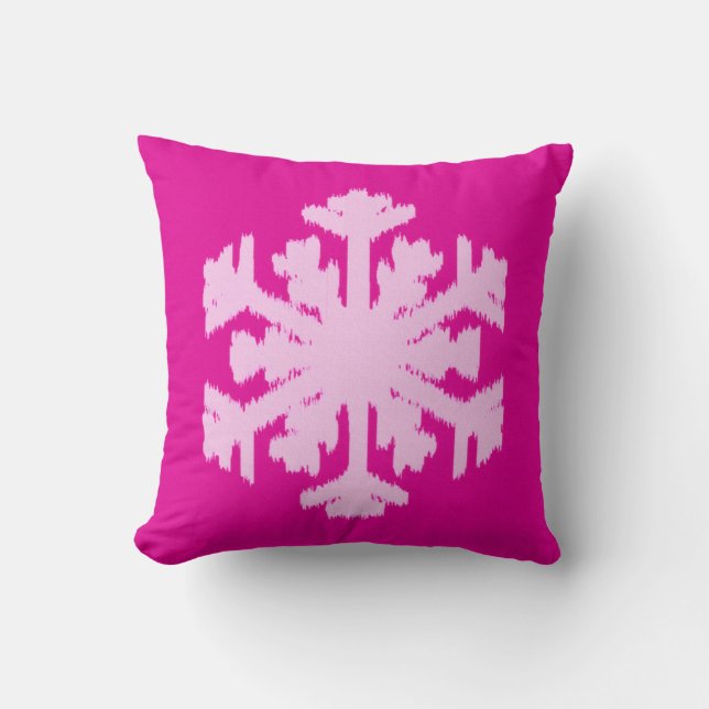 Coussin Flocon de neige Ikat - Fuchsia et rose glace (Recto)