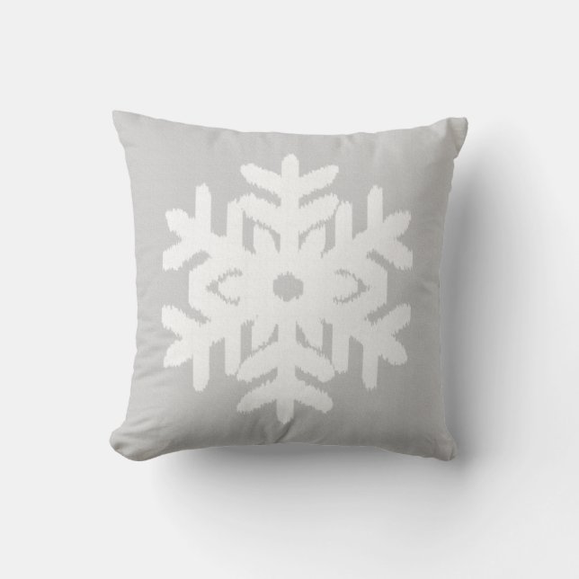 Coussin Flocon de neige Ikat - gris et blanc argenté (Recto)
