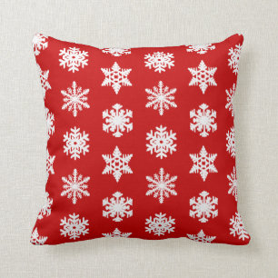 Coussin Flocon de neige Ikat - rouge foncé et blanc