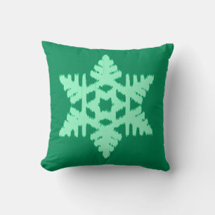 Coussin Flocon de neige Ikat - Vert pin et menthe