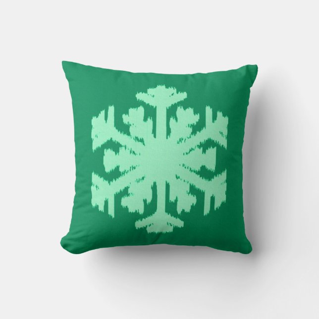 Coussin Flocon de neige Ikat - Vert pin et menthe (Recto)