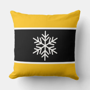 Coussin Flocon de neige jaune vif rayures noires et blanch