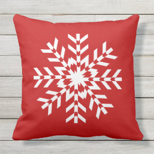 Coussin Flocon de neige lumineux simple de Noël rouge et
