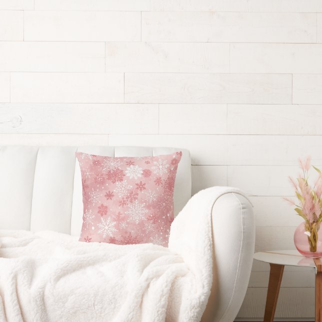 Coussin Flocon de Neige Rose Blanc Noël (Canapé)
